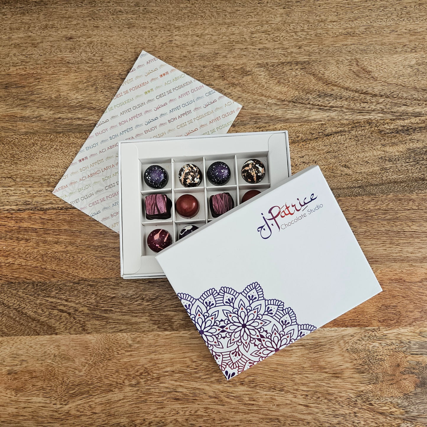 Deluxe selection of 12 rich dark chocolate pieces