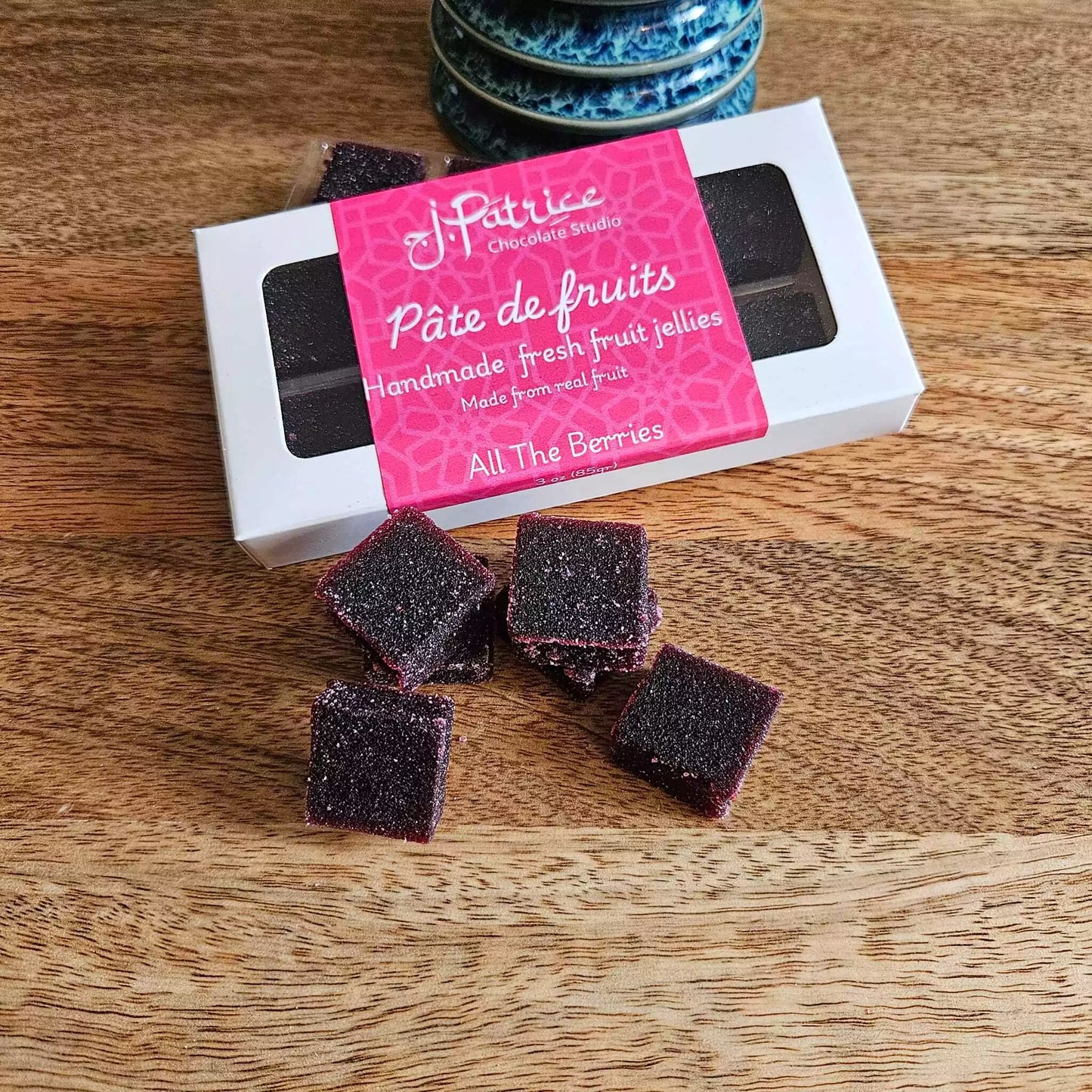 Chocolate treat with a mix of berries design.