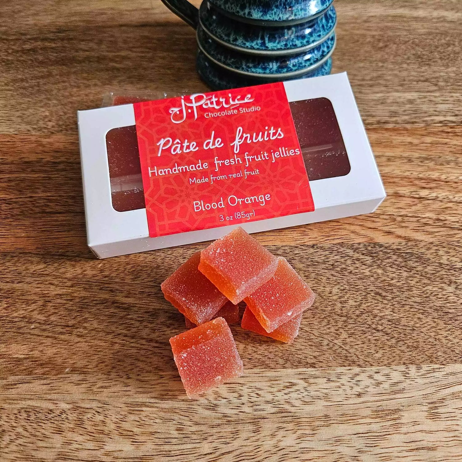 Blood orange flavored chocolate treat.