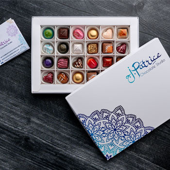 24 Chocolatier Choice Box featuring an exquisite assortment of handcrafted chocolates.