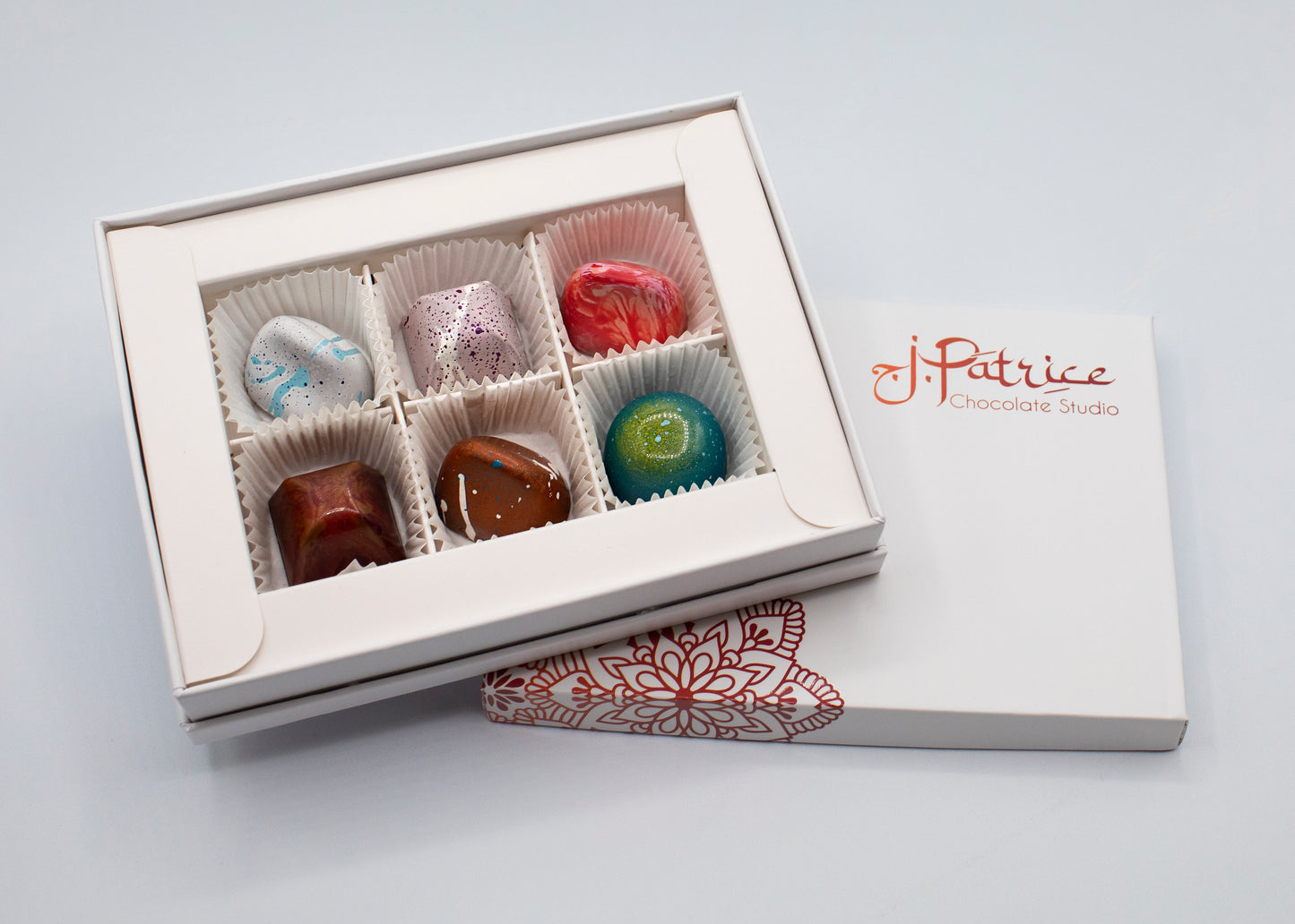 6 Piece Garden Party BonBon Collection Box showcasing delightful bonbons inspired by fresh garden flavors.