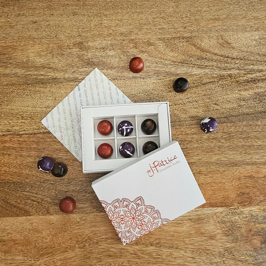 6 Piece Vegan Collection Box featuring a selection of delicious dairy-free chocolates.