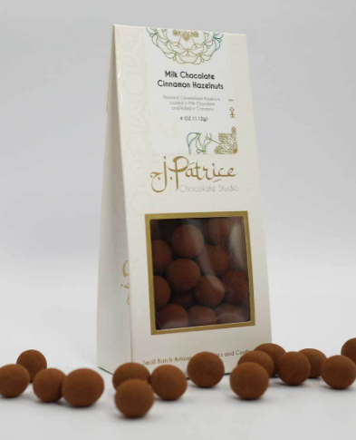 Milk Chocolate Cinnamon Hazelnuts with rich chocolate and a warm cinnamon flavor.