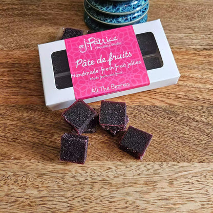 Chocolate treat with a mix of berries design.
